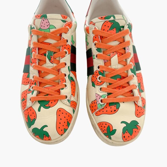 Gucci Cream and Orange Strawberry Sneakers - Picture 3 of 13